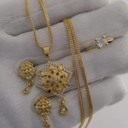 V.K.PAYAL.JEWELLERY Gold-Plated Artificial Stones Studded Pendant And Earrings-picture-45