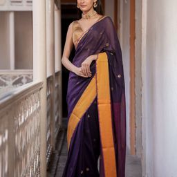 Suta Purple Color Cotton Zari Saree-image-42