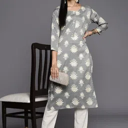 KSUT Ethnic Motifs Printed Round Neck Cotton Silk Straight Kurta-image-31