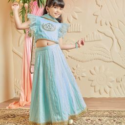MASTARANG Girls Embroidered Flared Sleeves Ready to Wear Lehenga & Blouse With Dupatta-picture-27