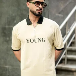 Maniac Typography Printed Polo Collar Cotton T-shirt-image-91