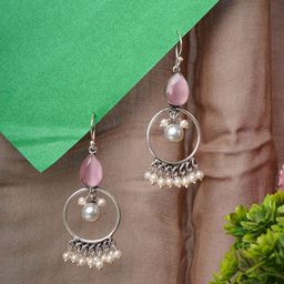 Bamboo Tree Jewels Crystals Studded And Beaded Circular Drop Earrings-image-91