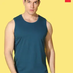 WOOSTRO Pack Of 2 Printed Pure Combed Cotton Gym VestsVWS26(HARD RED)(PLAIN PEACOCK)-picture-36