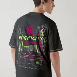 Crazymonk Night Drifters Graphic Printed Drop-Shoulder Sleeves Oversized Cotton T-shirt-picture-11