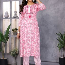 Rangita Women Floral Printed Regular Thread Work Kurta with Trousers-49