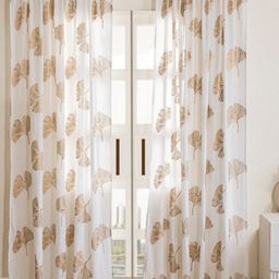 HOMEMONDE Gold-Toned & White Set of 2 Floral Sheer Long Door Curtain-49