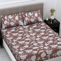 Myntra Elegant Homes Brown & White Printed 300 TC King Bedsheet Set 2.50 m x 2.25 m-image-84