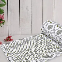 Trance Home Linen Green & White Printed Cotton Double Bed AC Room Dohar-image-5