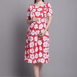 BAESD Floral Print Puff Sleeve Maternity Fit & Flare Midi Dress-picture-15