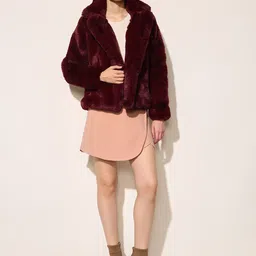 ONLY Self Design Lapel Collar Faux Fur Open Front Jacket image 2