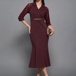 Miss Chase Women Solid Self Design Shirt Collar Bodycon Midi Dress-picture-51