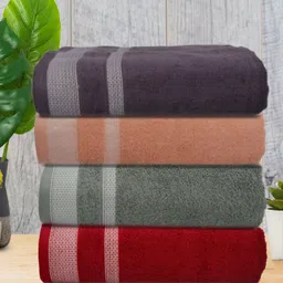 Myntra Elegant Homes Green & Maroon 4 Piece Cotton 400 GSM Towel Set-image-99