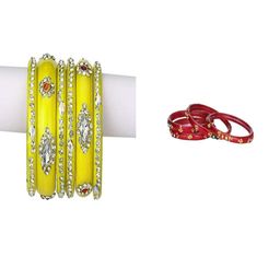 SOMIL Set of 10 Yellow Alloy Artificial Stones & Beads Bangles-image-85