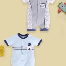 BABY GO Infant Boys Pack Of 2 Printed Pure Cotton Rompers-image-88