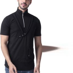 Black Collection Men Solid High Neck Cotton T-shirt-image-77