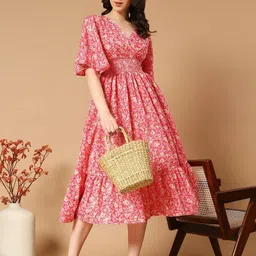 Raiyani Fashion Floral Print Flared Sleeve Fit & Flare Midi Dress-picture-45