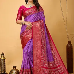 Anouk Rustic Bandhani Zari Silk Blend Patola Saree-image-87