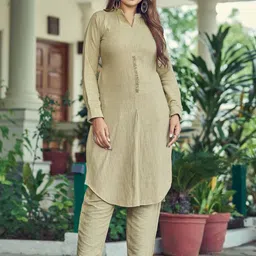 PEACH PIPER Linen Mandarin Collar Tunic With Trousers Co-Ords Set-picture-14