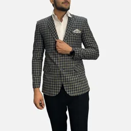 GARGIAN Master Cut Men Black Checked Slim-Fit Single Breasted Suit-picture-5