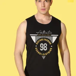 WOOSTRO Pack Of 2 Printed Super Combed Cotton Gym Vests VWS26(RUN YELLOW)(98 BLACK)-image-81