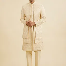 Manyavar Embroidered Mandarin Collar Sherwani Set-picture-21