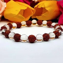 VIBESLE Unisex Rudraksha And Crystals Beads Elasticated Bracelet-91