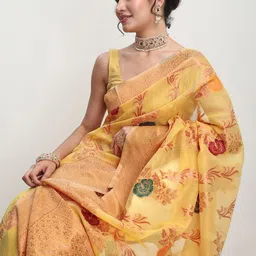 Janasya Floral Woven Design Zari Linen Blend Saree-picture-13