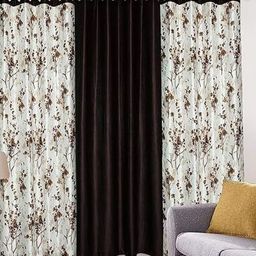 Banchmark Home Furnishings Brown & White Set of 3 Floral Window Curtain-5