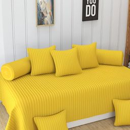 UrbanArts 8 Pcs Yellow Striped 400 TC Diwan Set-5