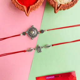Crunchy Fashion Kids Silver Feathered Krishna Design Thread Rakhi-image-28