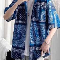 HERE&NOW Men Oversized Fit Ethnic Motifs Printed Spread Collar Cotton Casual Shirt-image-84