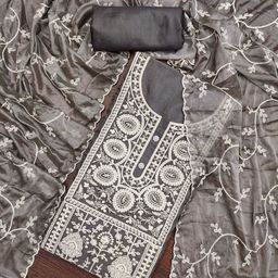 SAINOOR Embroidered Organza Semi-Stitched Dress Material-image-12