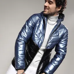 Campus Sutra Blue Colourblocked Hooded Windcheater Puffer Jacket-picture-29