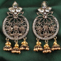 ANIKAS CREATION Gold-Plated Artificial Stones Studded and Beaded Contemporary Chandbalis-12