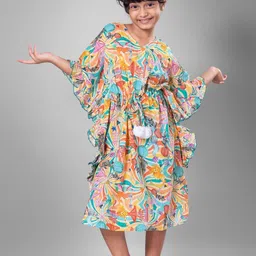 Tura Turi Floral Print Bell Sleeve Kaftan Midi Dress-image-65
