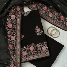 Koskii Floral Embroidered Thread Work Unstitched Dress Material-picture-17