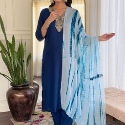 GRIOPY Women Ethnic Motifs Embroidered Kurta with Trousers & Dupatta-picture-18