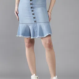 DOLCE CRUDO Denim A-Line Knee-Length Skirt-picture-36