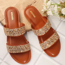 Anouk Women Embellished Ethnic Open Toe Flats with Embroidered-image-95