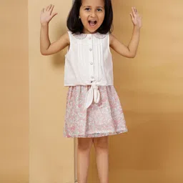 Budding Bees Girls Peter Pan Collar Pure Cotton Top With Skirt-image-80