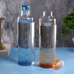 ceradeco Transparent Set of 2 Glass Printed Single Wall Vacuum Water Bottle-34