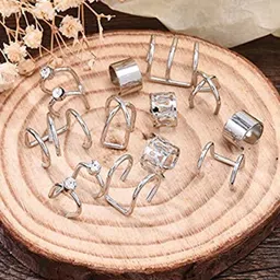 Estele Set Of 6 Gold Plated Crystal Studded Geometric Ear Cuffs-1