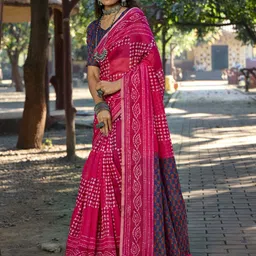 KALINI Ethnic Motifs Kantha Work Block Print Saree-image-69