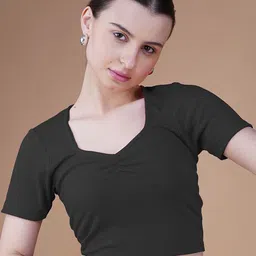 Lagashi Women Sweetheart Neck Fitted Crop Top-picture-49