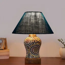 Aura Conical Turquoise Blue & White Printed Glass Frustum Shaped Table Lamp-26