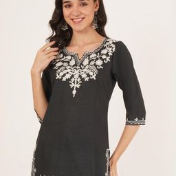 Ethic Glance Women Cotton Embroidered A-Line Kurta-image-39