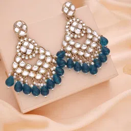 MEIRA JEWELLERY Gold-Plated Kundan Studded & Beaded Contemporary Drop Earrings-picture-30
