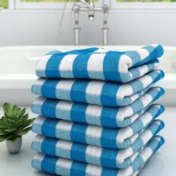 Aura Blue & White 6 Pieces Striped Cotton 210 GSM Bath Towel-image-47