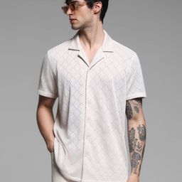 Jack & Jones Men Cuban Collar Textured Relaxed Fit Casual Shirt-image-101