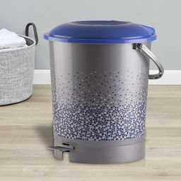 Kuber Industries Set Of 2 Grey & Blue Printed Plastic Pedal Dustbins With Handle-49